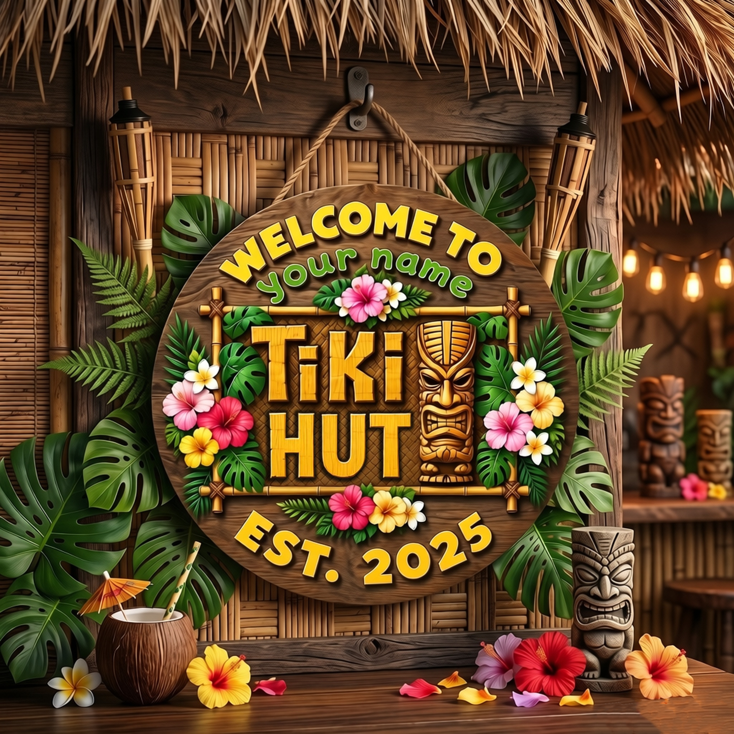 Personalized Welcome To Tiki Lounge Sign 2D Printing