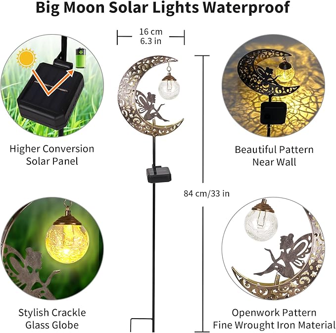 š„Limited-time 50% discountšFairy on Moon Solar Garden Stake Lights, Crackle Glass LED Outdoor Decor (3 Styles)