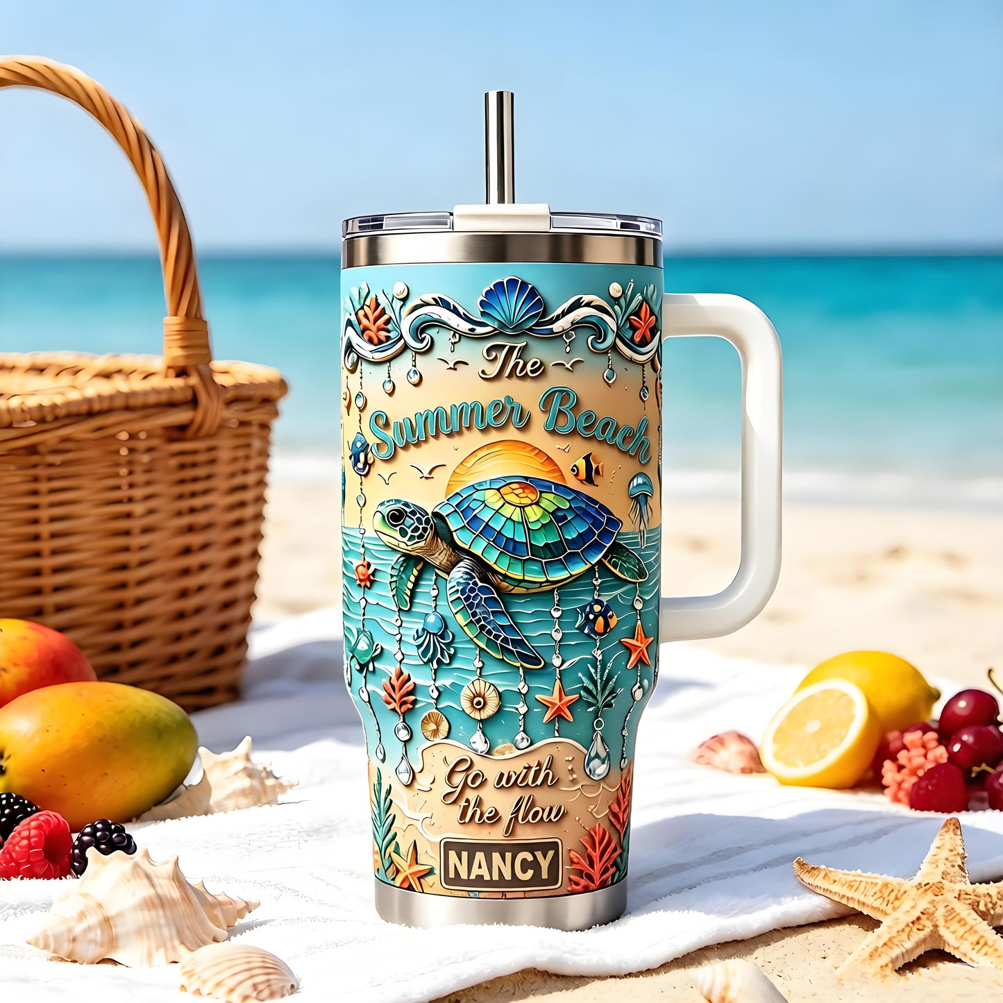 🏖️Personalized Sea Turtle Ocean Tumbler With Name🌴🌊