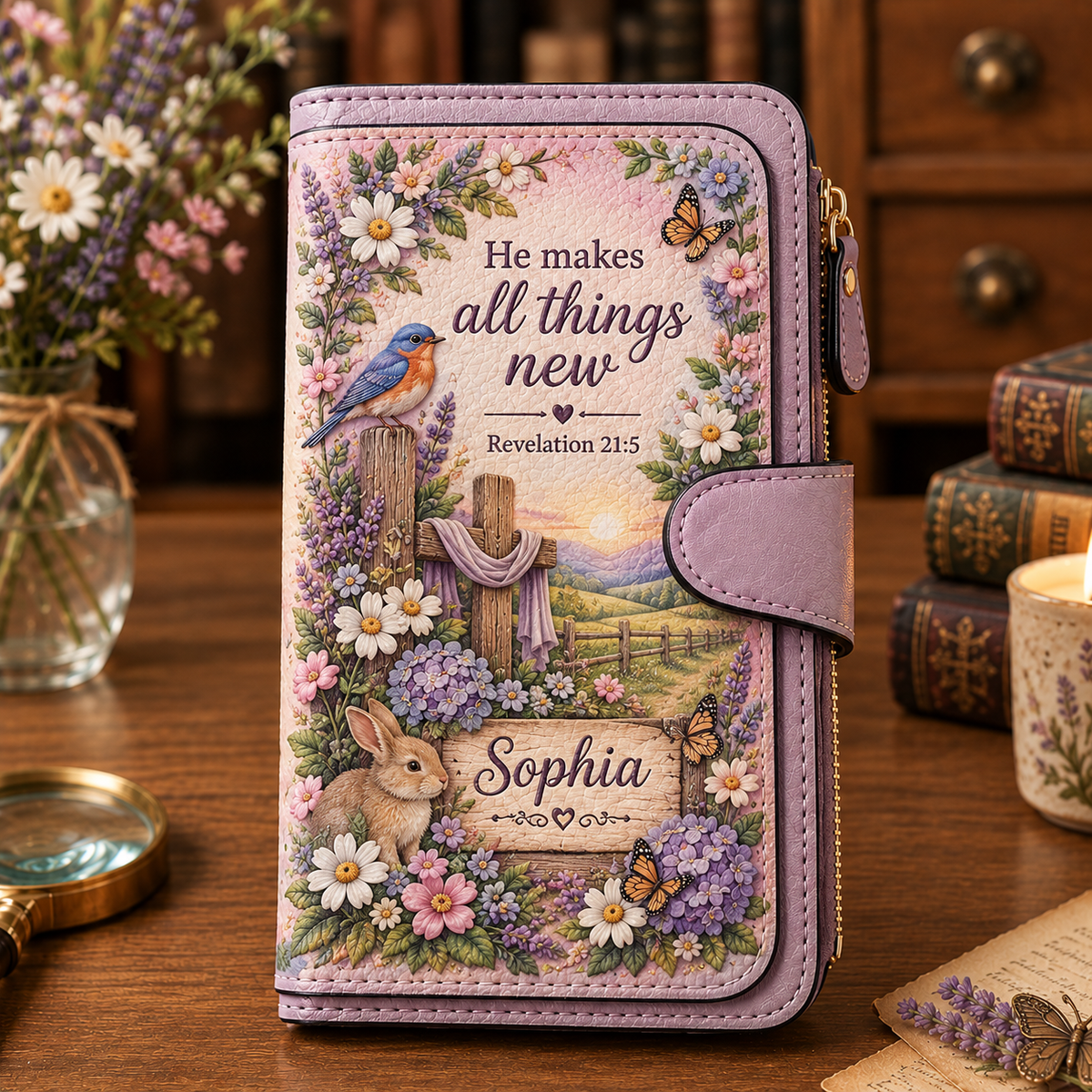 π Personalized Floral Scripture & Blessing Wallet