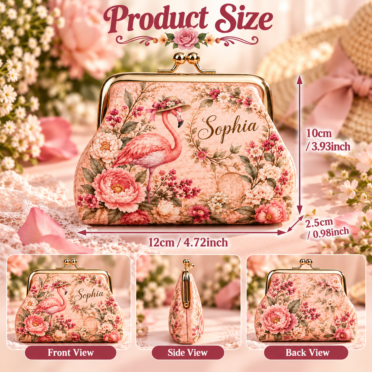 πΈ Personalized Vintage Floral Kiss Lock Coin Purse β Custom Name | 5 Styles