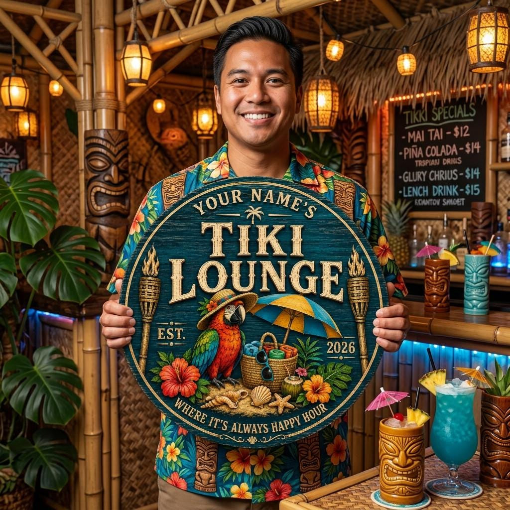 Custom Beach House Tiki Hut Door Wood Sign