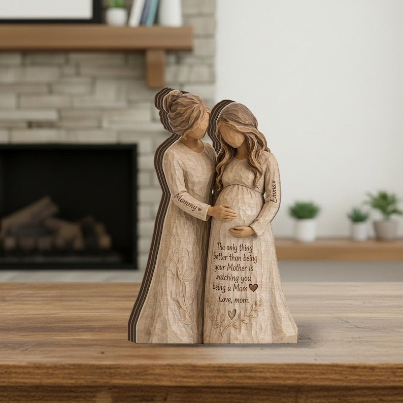 Personalized Pregnant Mom Figurine, Mother Daughter Sculpture