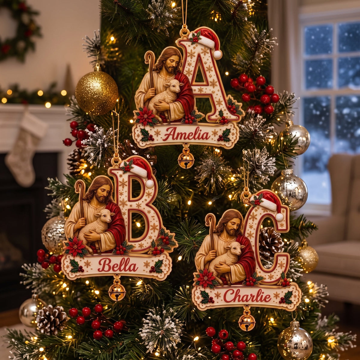 Personalized Jesus The Good Shepherd Initial Christmas Ornament - Custom A‑Z Alphabet Name Keepsake