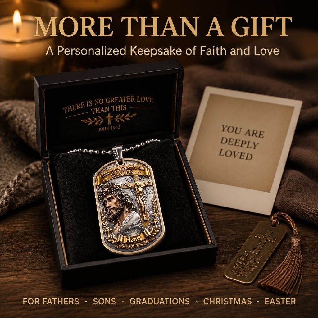 Personalized "Greater Love" 3D Jesus Dog Tag Necklace - Customized Christian Faith Keepsake ✝️❤️