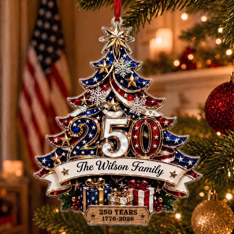 Personalized USA 250th Anniversary Christmas Ornament