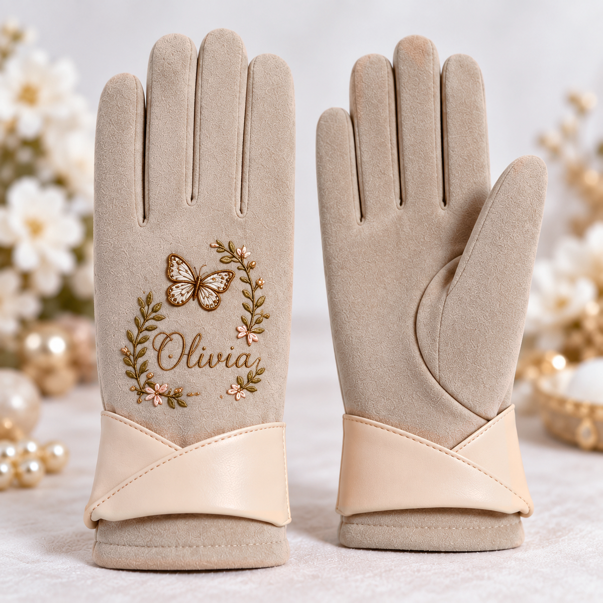 Personalized Nature Suede Gloves - Custom Name