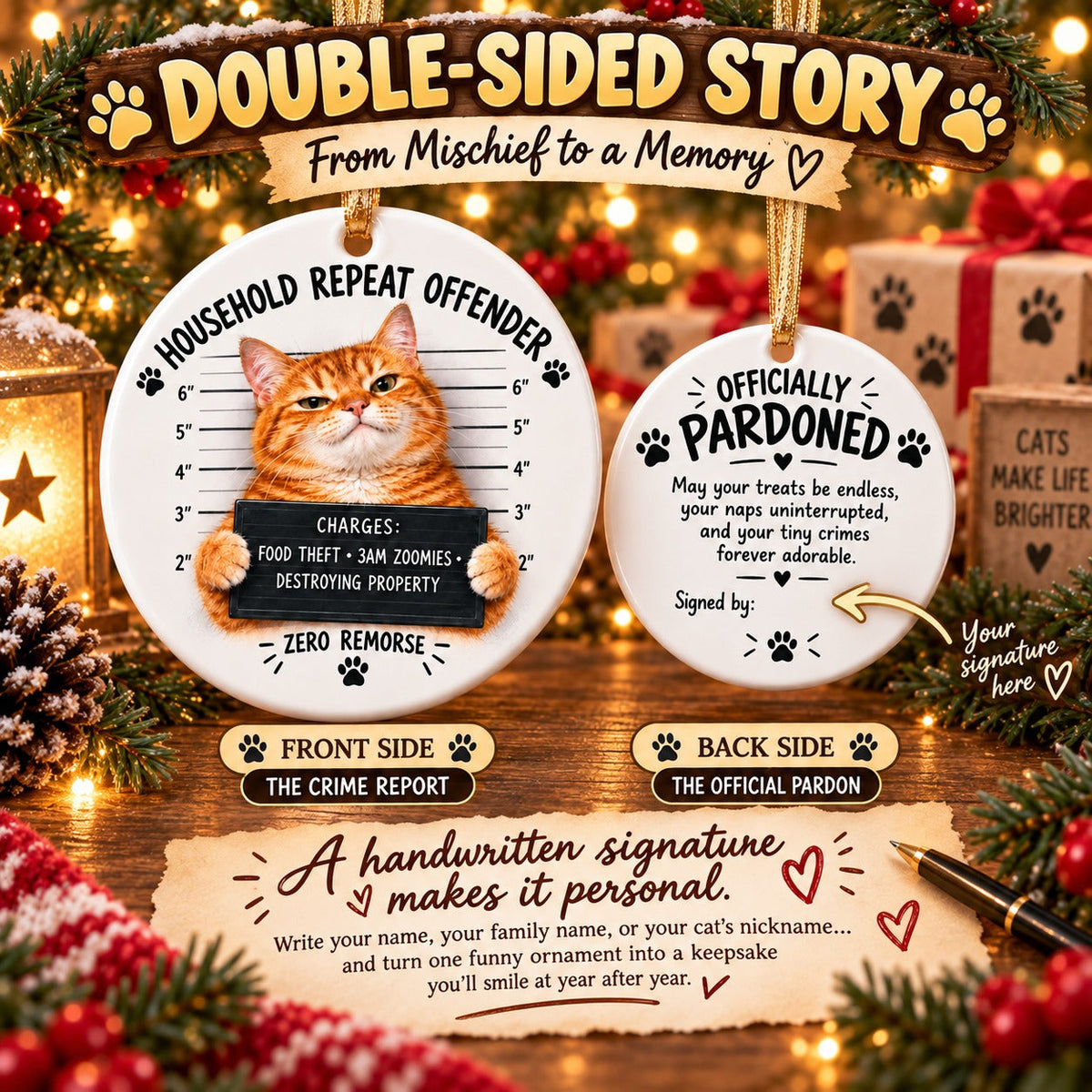 😼Customizable Name Cat Mugshot Ornament Collection