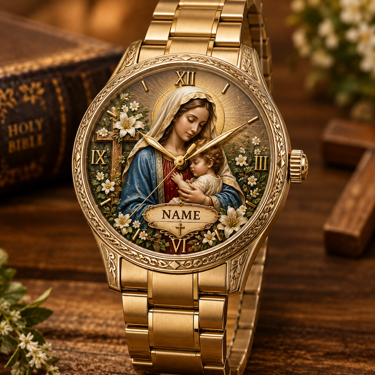 ✝️ Personalized Christian Watch – Custom Name Faith-Inspired Gold Watch