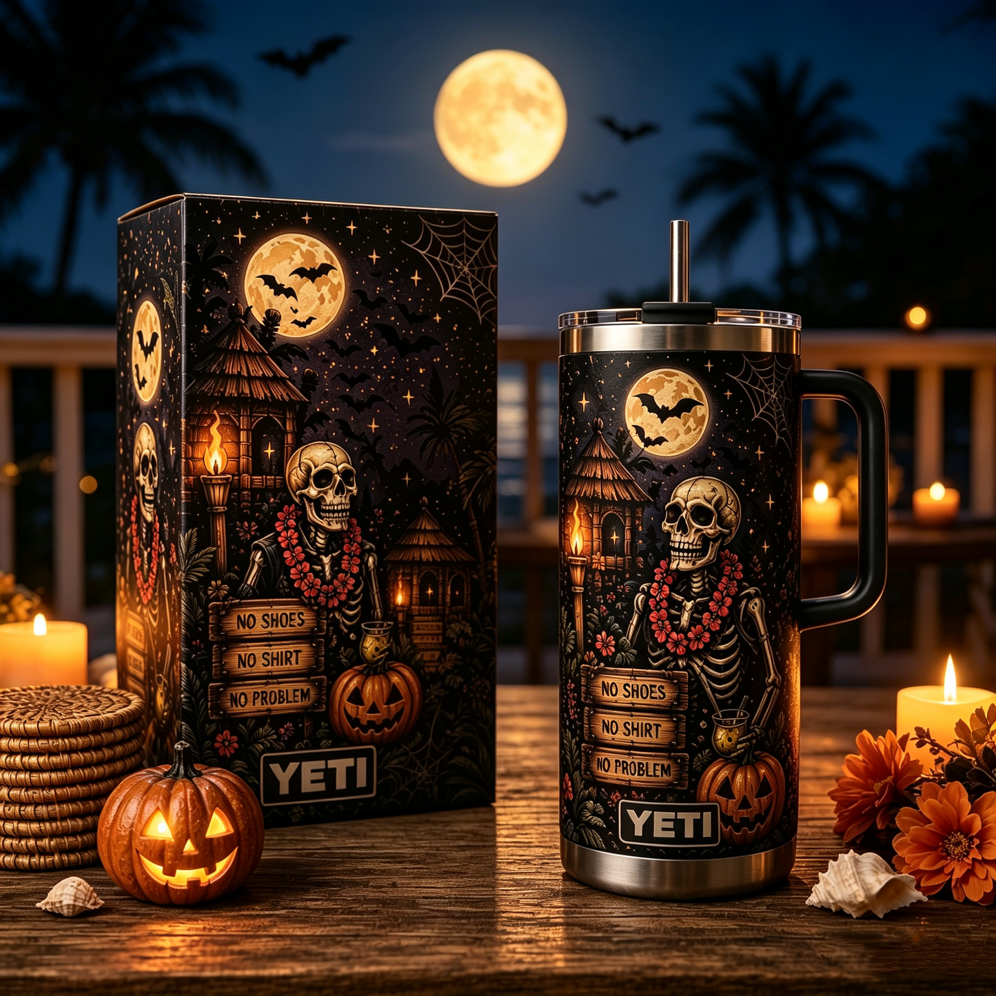 🎃 Personalized Halloween Skull 40oz Handle Tumbler