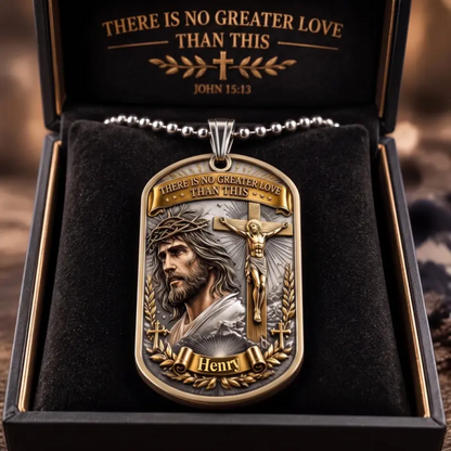 Personalized "Greater Love" 3D Jesus Dog Tag Necklace - Customized Christian Faith Keepsake ✝️❤️