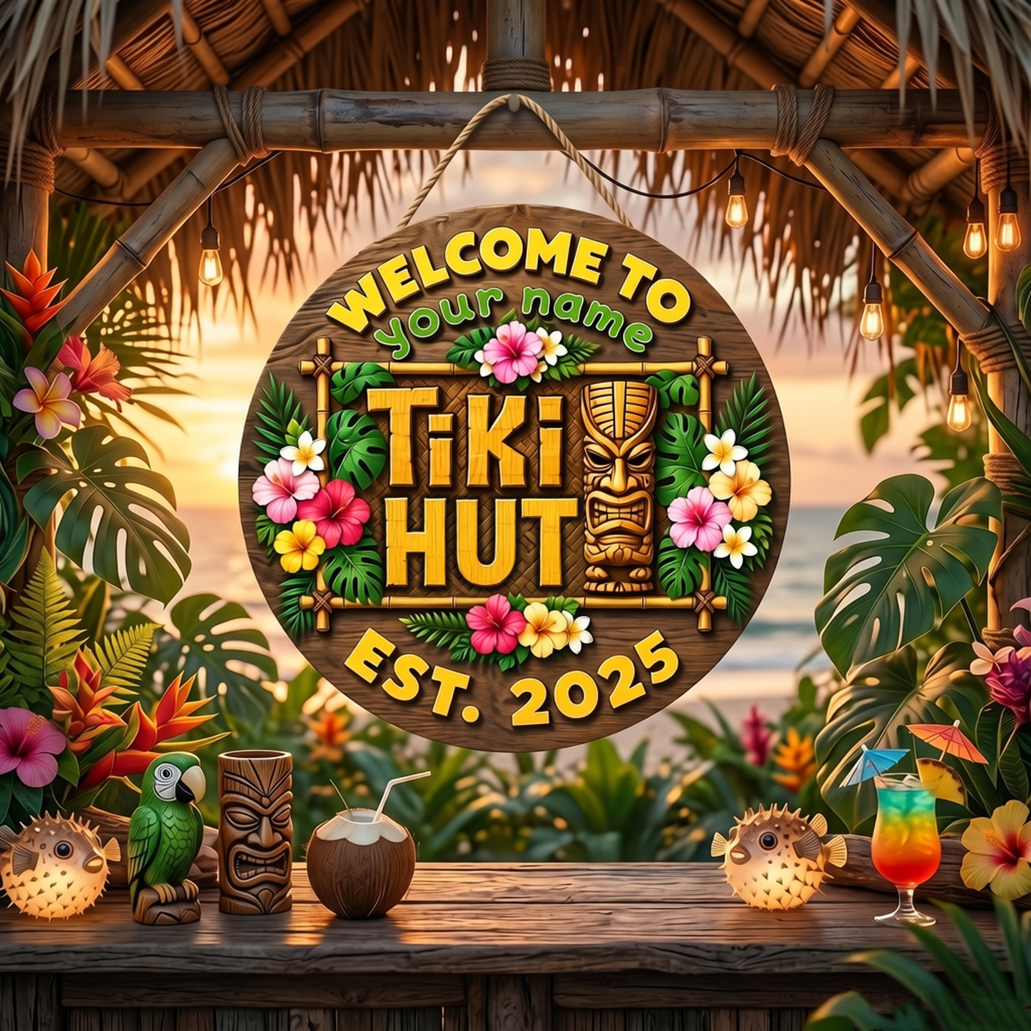 Personalized Welcome To Tiki Lounge Sign 2D Printing