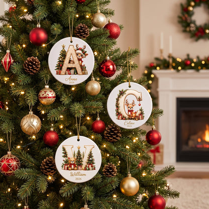 Personalized Reindeer Letter Ornament -Custom Initial A–Z Christmas Keepsake