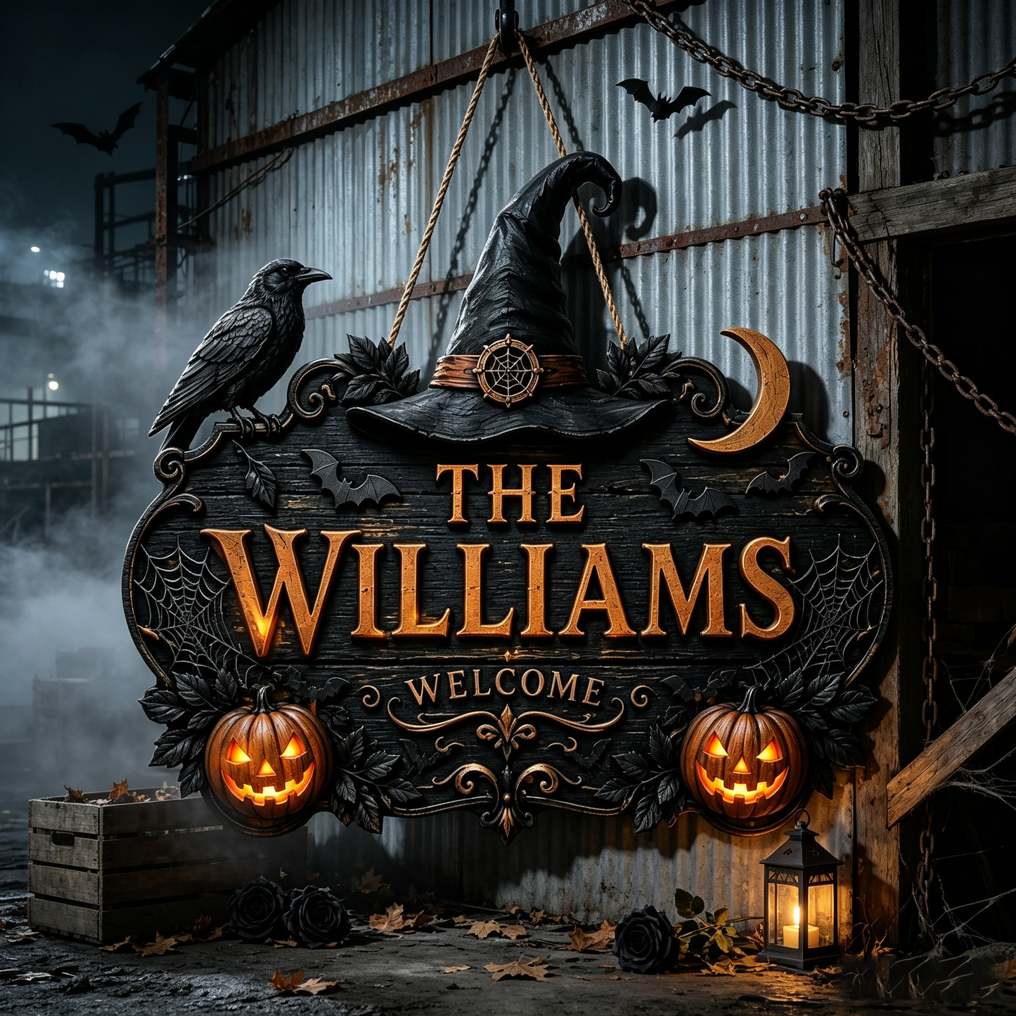 🎃Personalized Halloween Welcome Sign – Custom Family Name Witch Decor🧙‍♀️