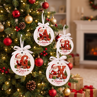 🎅 Personalized Santa Initial Ornament – Custom Name Christmas Ornament 🎄✨
