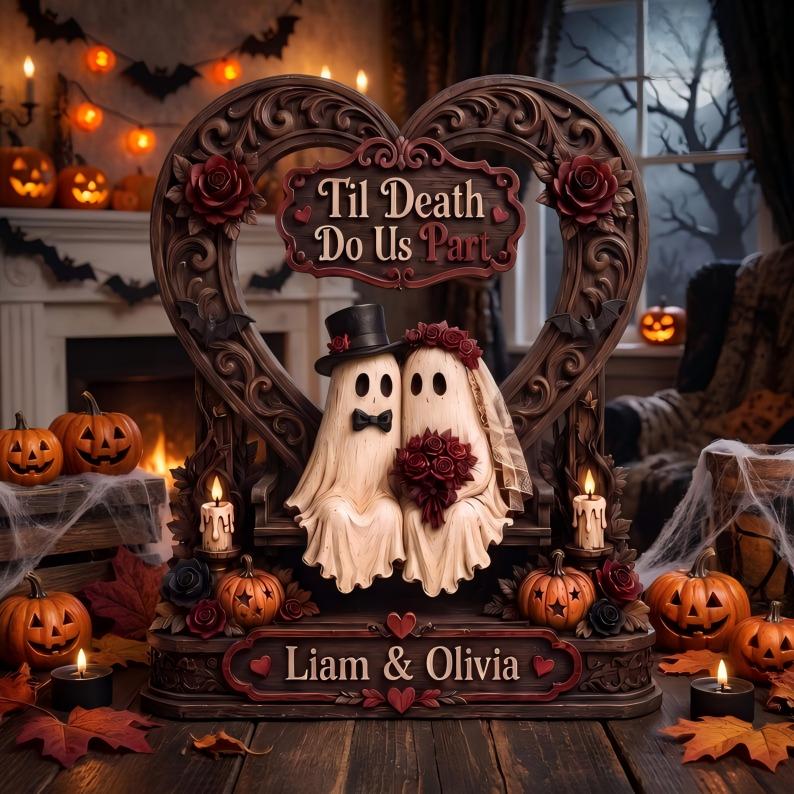 Personalized Till Death Do Us Part Ghost Couple Wooden Block