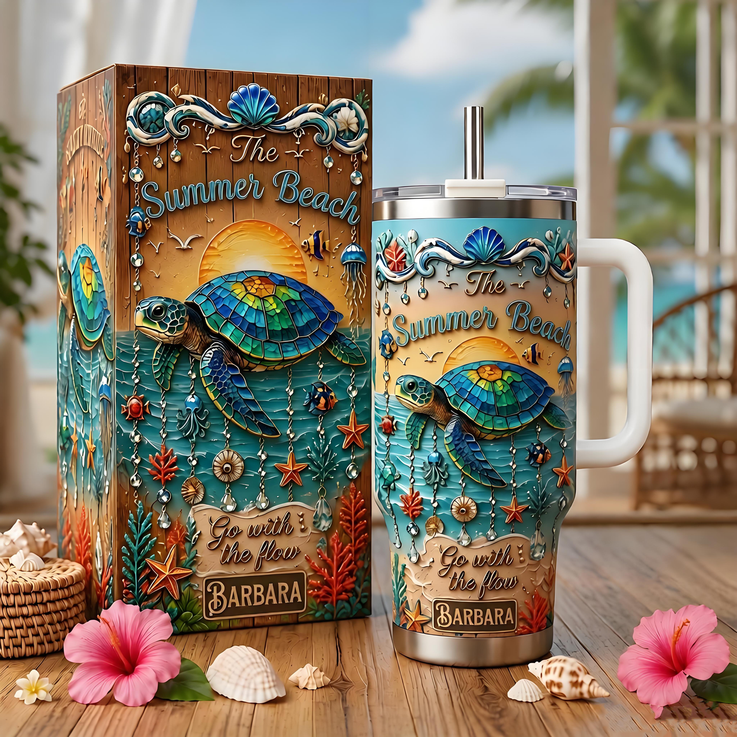 🏖️Personalized Sea Turtle Ocean Tumbler With Name🌴🌊