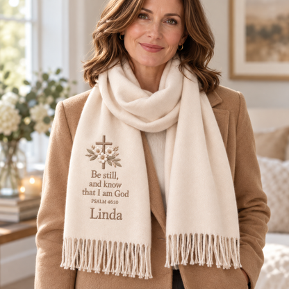 🤍 Wrapped in Faith — Personalized Name & Bible Verse Winter Scarf