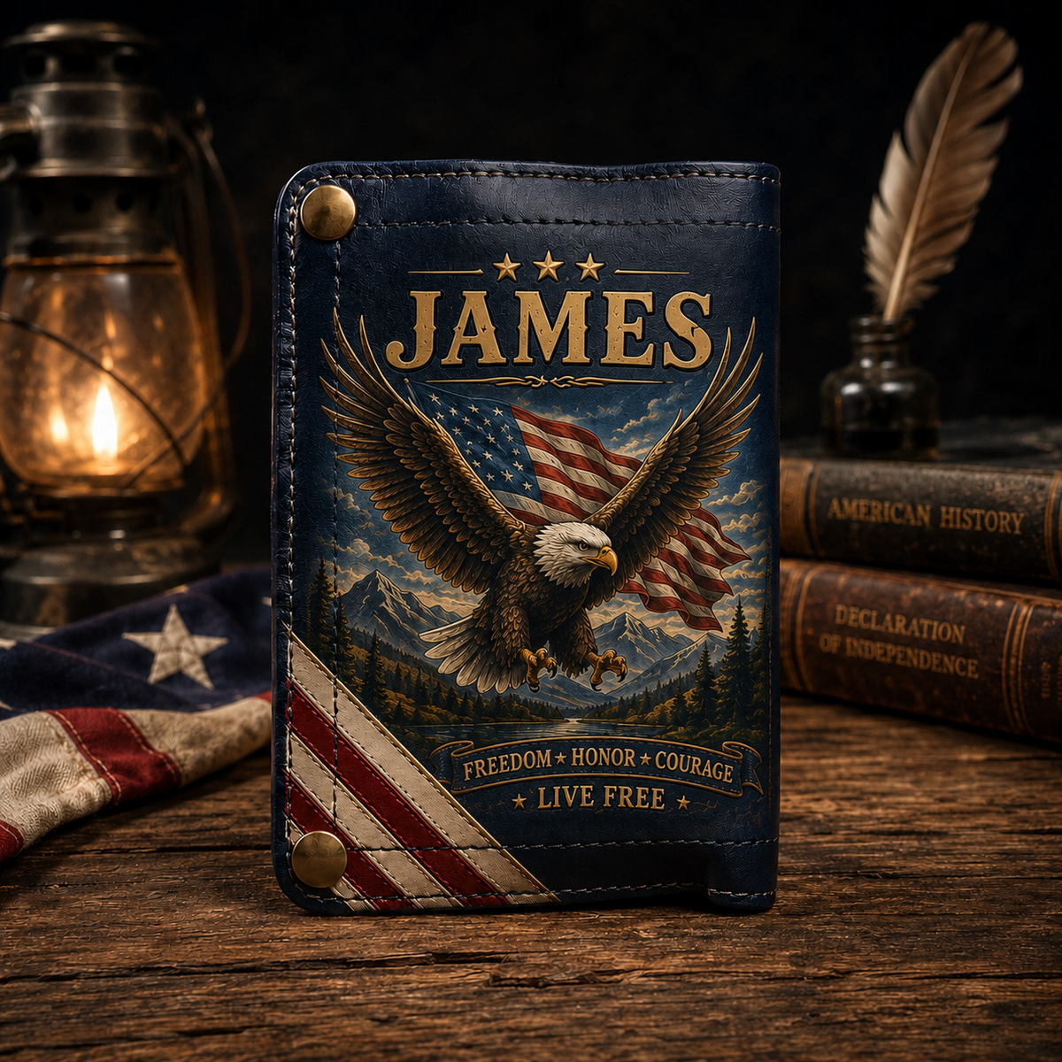 🦅Custom Name Patriotic Eagle Wallet 🇺🇸 Personalized Leather Wallet for Men