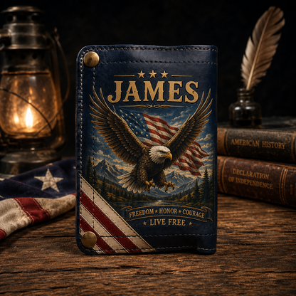 🦅Custom Name Patriotic Eagle Wallet 🇺🇸 Personalized Leather Wallet for Men