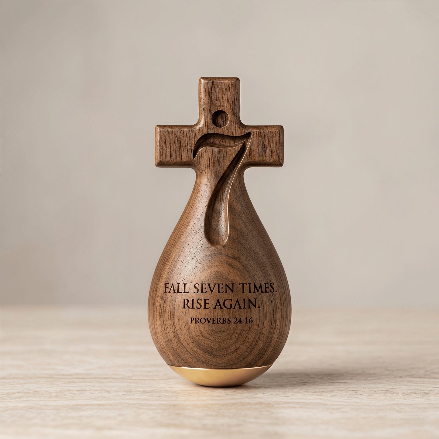 ✝️Proverbs 24:16 – ✨Solid Wood Faithful Roly-Poly Ornament