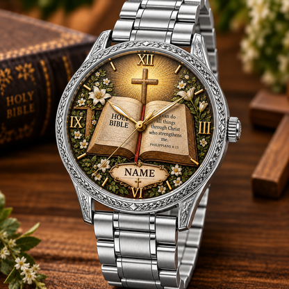 ✝️ Personalized Christian Watch – Custom Name Faith-Inspired Gold Watch