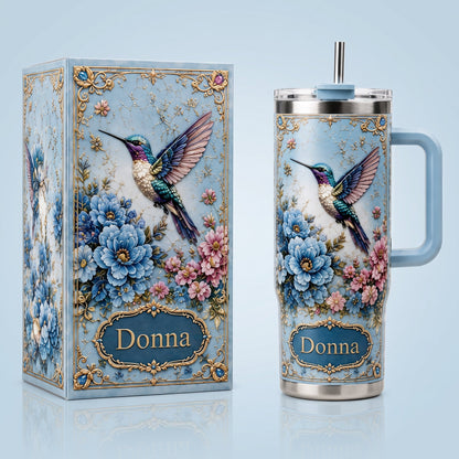 Personalized Hummingbird Tumbler – Custom Name Floral Gift Cup for Her