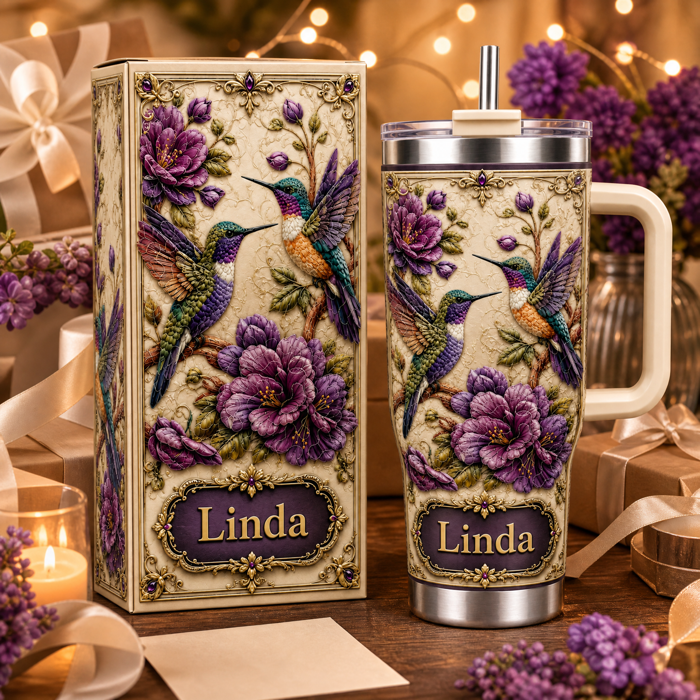 🔥Personalized Hummingbird & Purple Flower Tumbler
