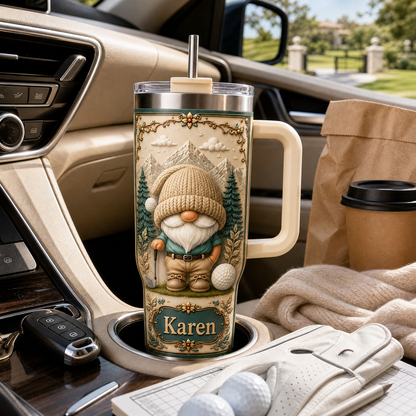 Personalized Golf Gnome Tumbler – Custom Name Gift for Golf Lovers