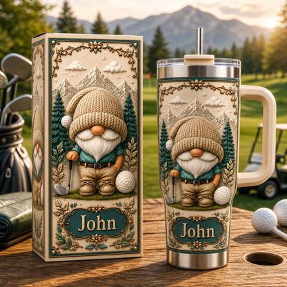 Personalized Golf Gnome Tumbler – Custom Name Gift for Golf Lovers