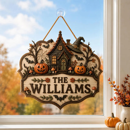 Personalized Halloween Family Name Wall Sign with Cozy Cottage Design