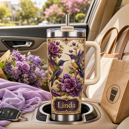 🔥Personalized Hummingbird & Purple Flower Tumbler