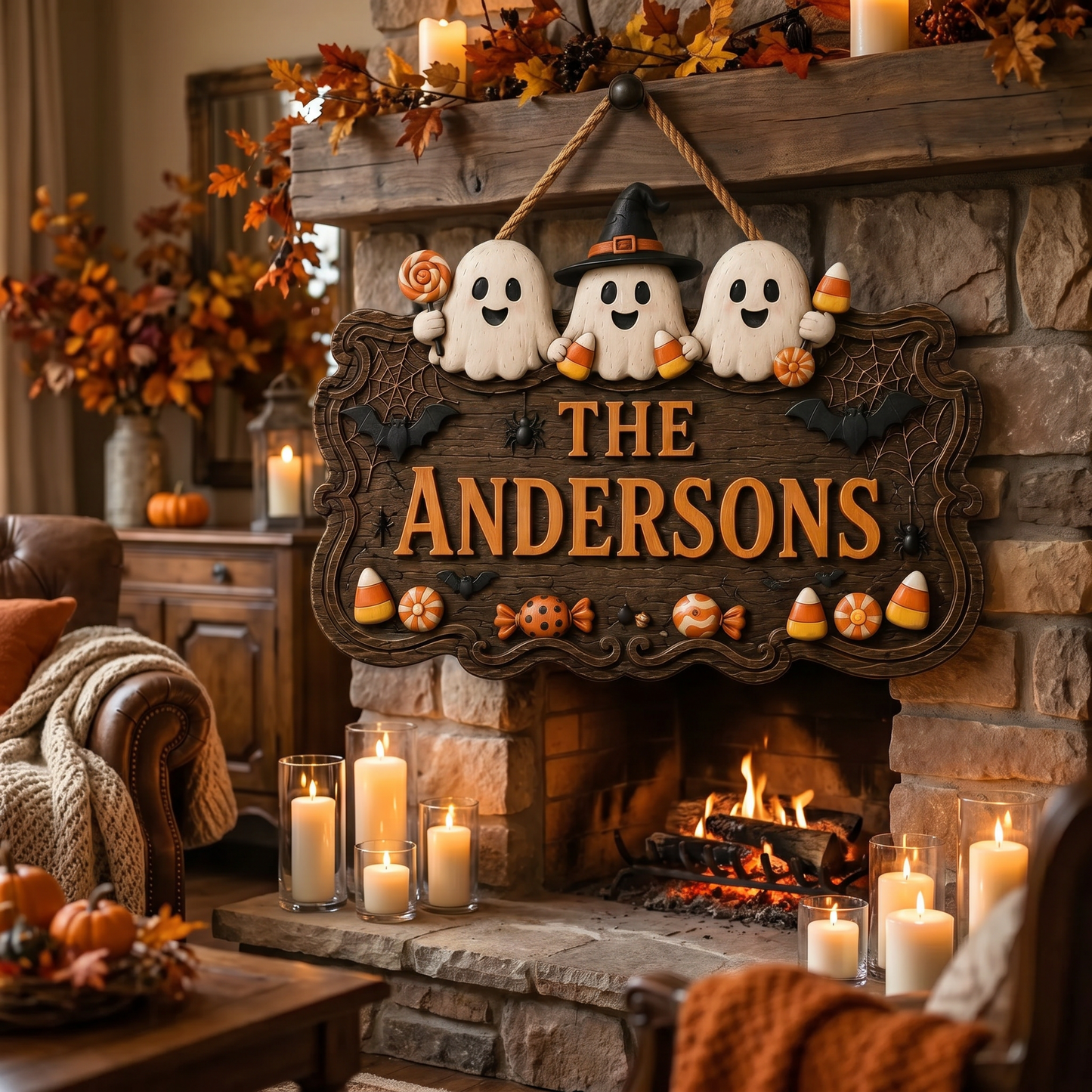 Personalized Halloween Family Sign – Cute Ghost Welcome Decor