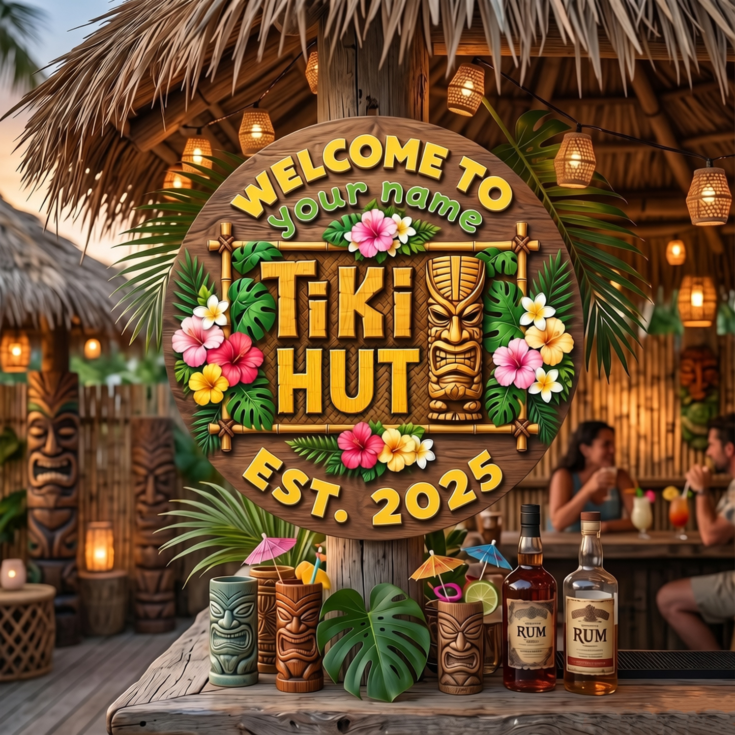 Personalized Welcome To Tiki Lounge Sign 2D Printing