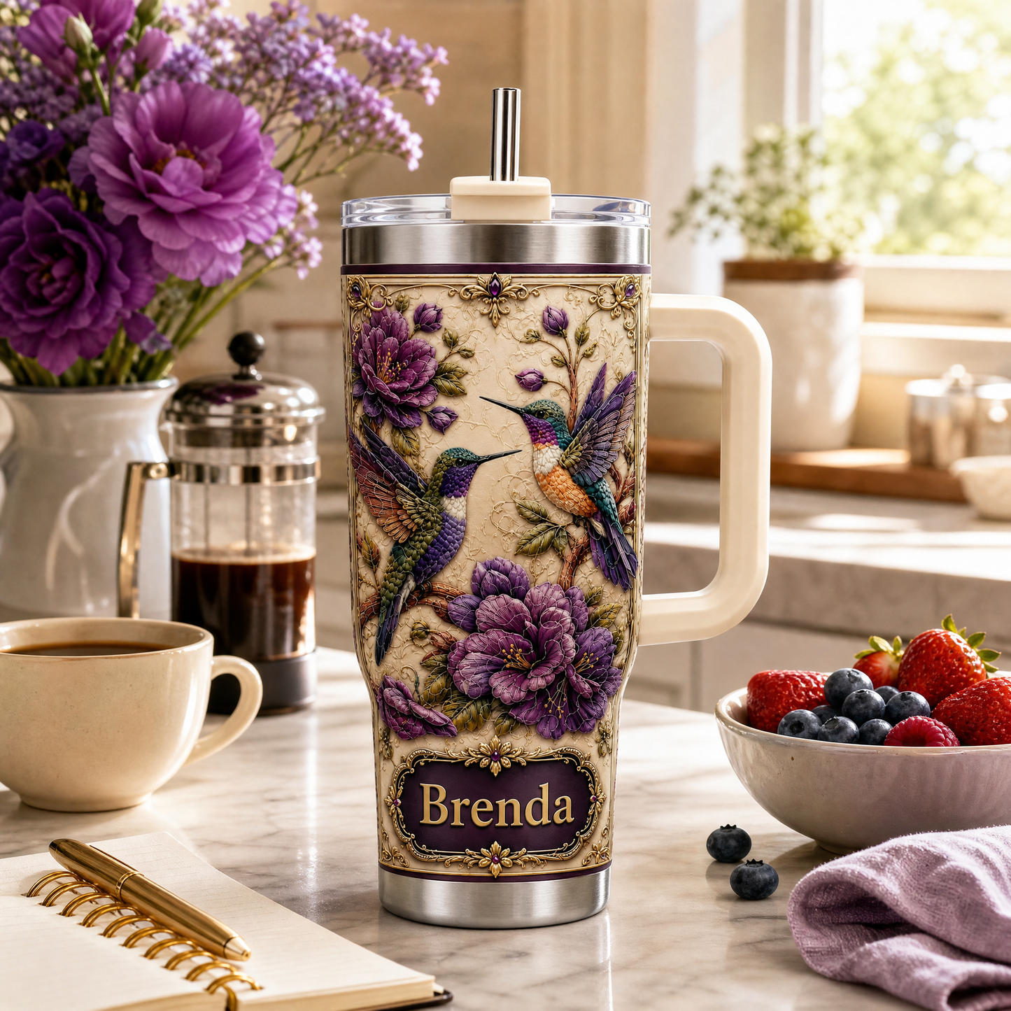 🔥Personalized Hummingbird & Purple Flower Tumbler