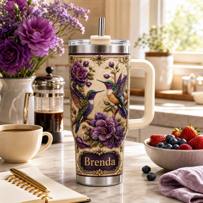 🔥Personalized Hummingbird & Purple Flower Tumbler