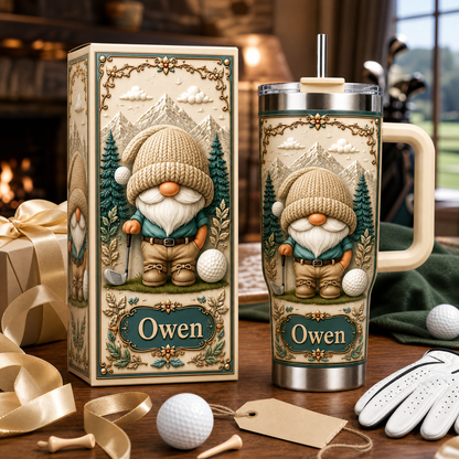 Personalized Golf Gnome Tumbler – Custom Name Gift for Golf Lovers