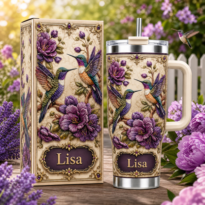 🔥Personalized Hummingbird & Purple Flower Tumbler