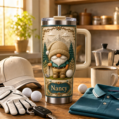 Personalized Golf Gnome Tumbler – Custom Name Gift for Golf Lovers