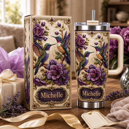 🔥Personalized Hummingbird & Purple Flower Tumbler