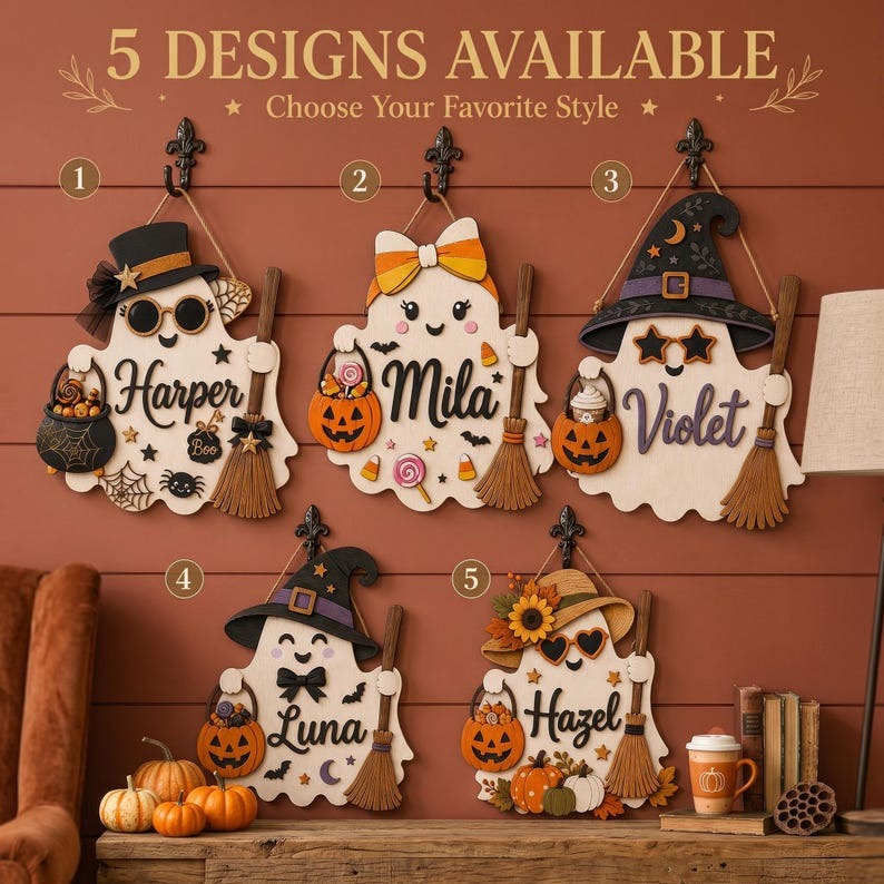 Personalized Halloween Ghost Wooden Door Sign
