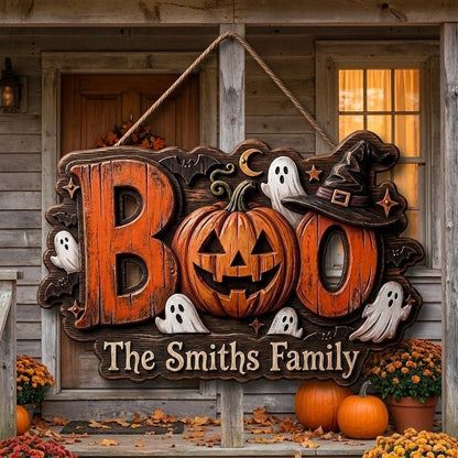 Halloween Boo Wooden Sign, Spooky Hanging Wall Decor