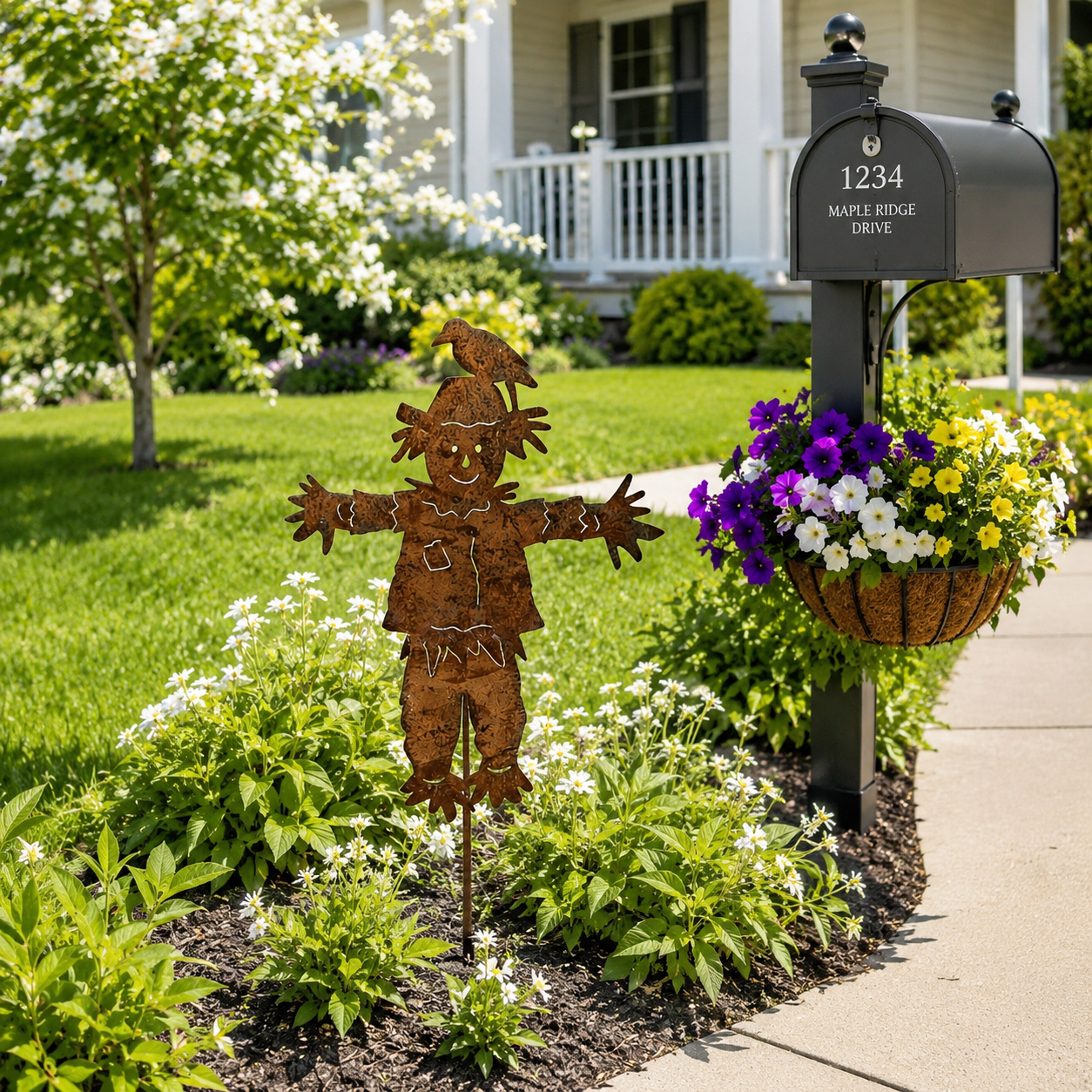 🐦23'' Rustic Metal Scarecrow Garden Stake with Crow