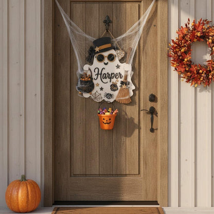 Personalized Halloween Ghost Wooden Door Sign