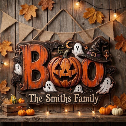 Halloween Boo Wooden Sign, Spooky Hanging Wall Decor