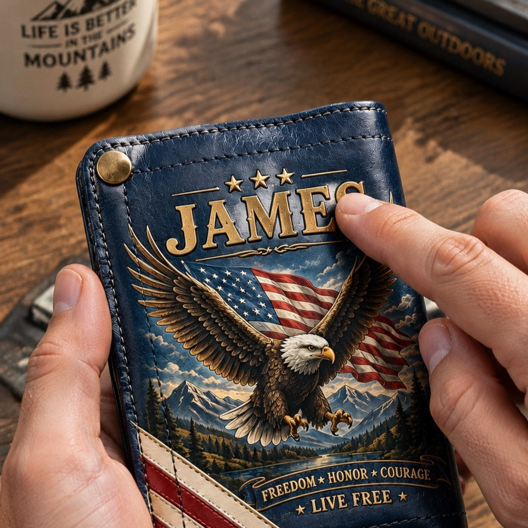 🦅Custom Name Patriotic Eagle Wallet 🇺🇸 Personalized Leather Wallet for Men