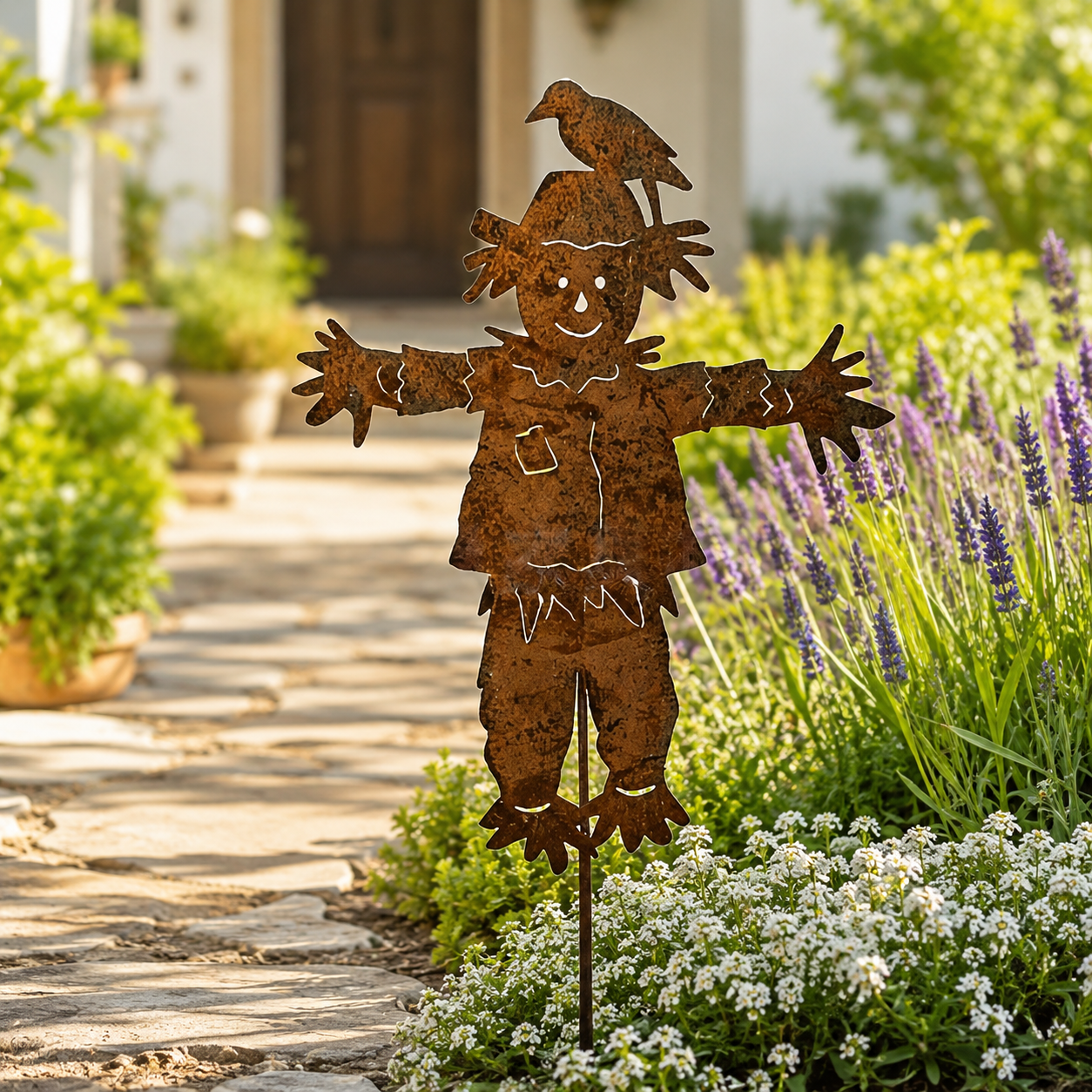 🐦23'' Rustic Metal Scarecrow Garden Stake with Crow