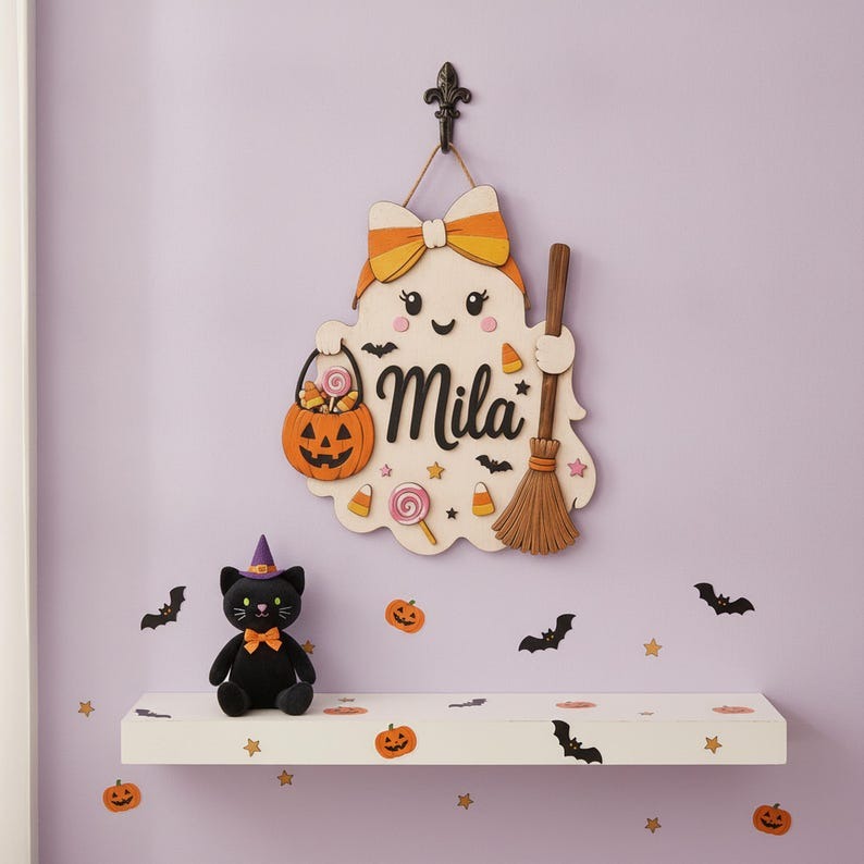 Personalized Halloween Ghost Wooden Door Sign