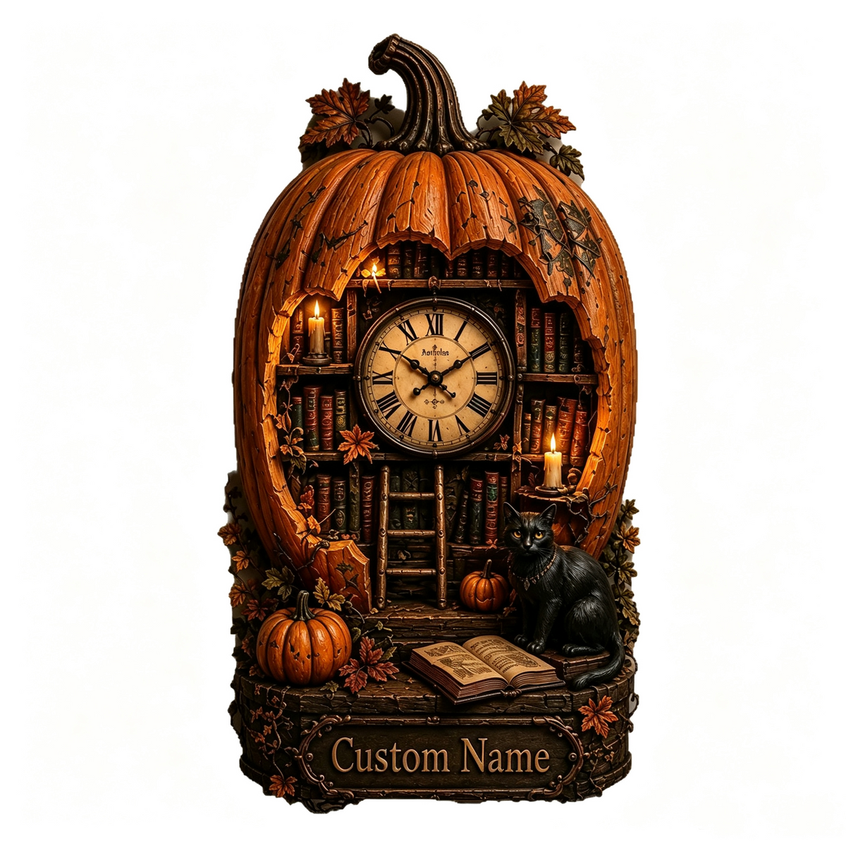 🎃🕰️ Today 49% OFF🔥 Pumpkin Library Wall Clock | Rustic Halloween Decor for Home & Office