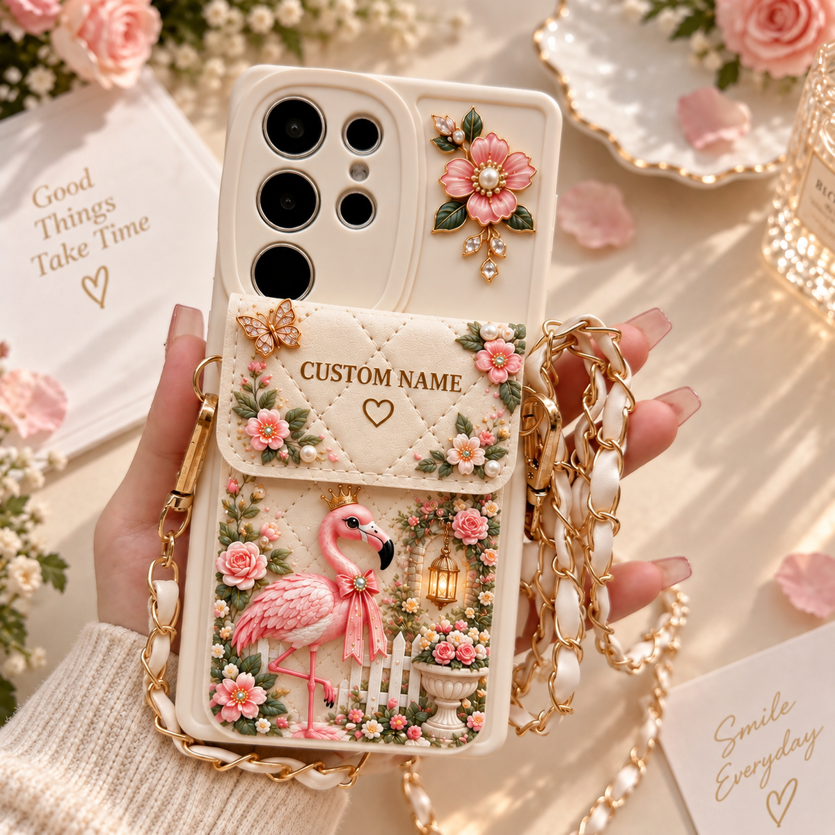 🌸 Personalized Garden Samsung Phone Case – Custom Name Floral Crossbody Case